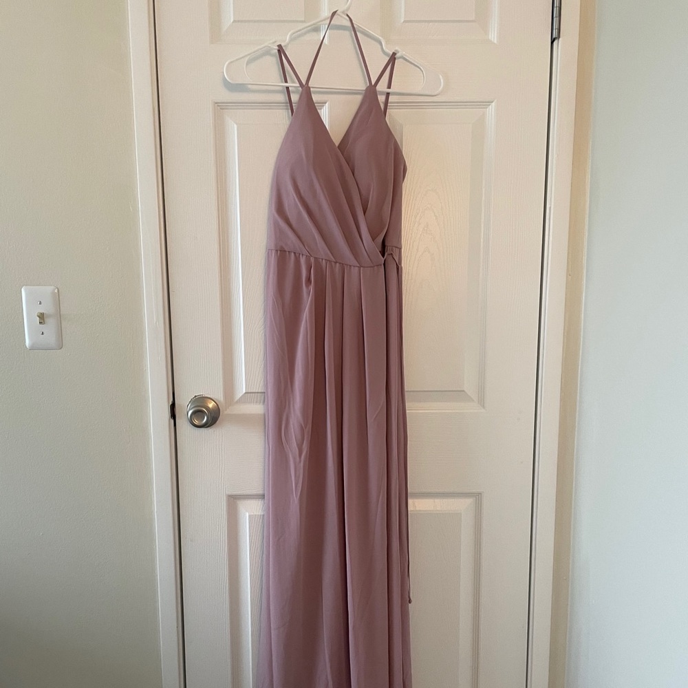 Double-Strap Long Georgette Bridesmaid Wrap Dress